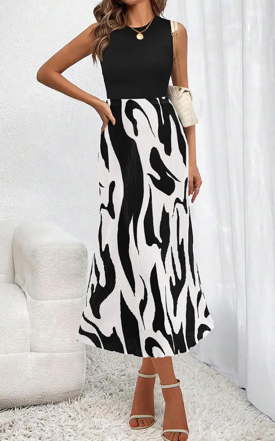 Luxy Trio Donna 2025 Estate Vita alta Stampa grafica Una linea di gonne lunghe a pieghe per donna Gonna longuette alla moda