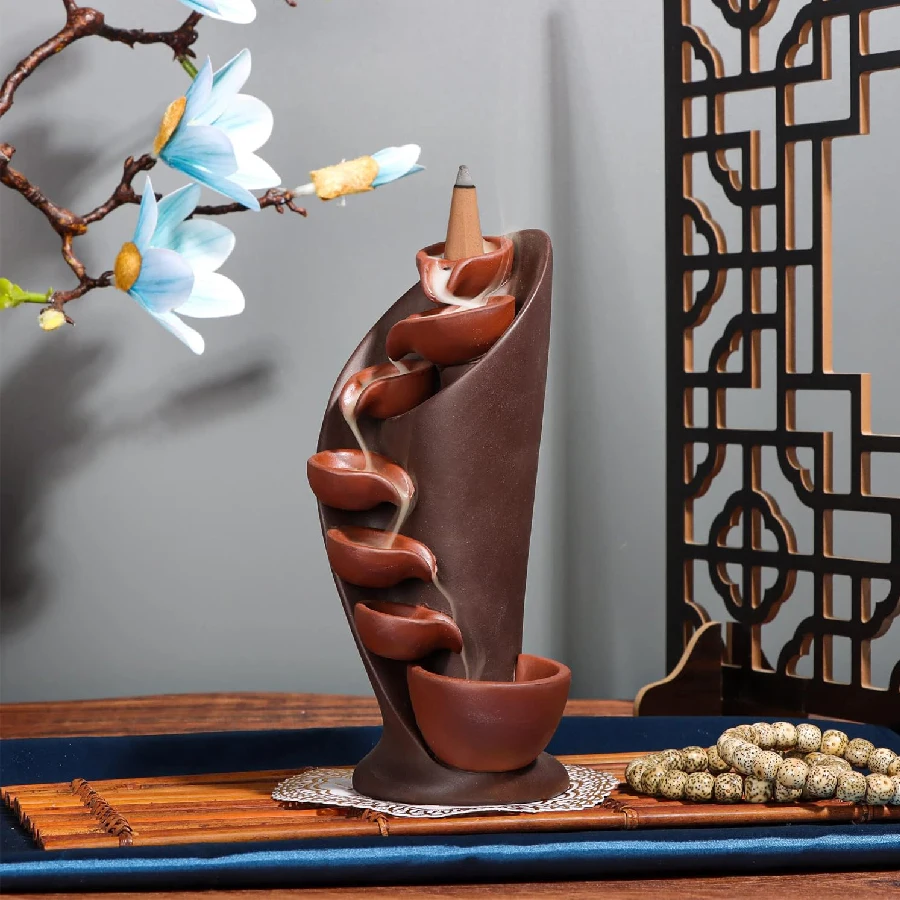 1pc,Handmade Torch Design Waterfall Incense Burner Creative Home Decor Incense Holder Portable Ceramic Censer (Without Incense)