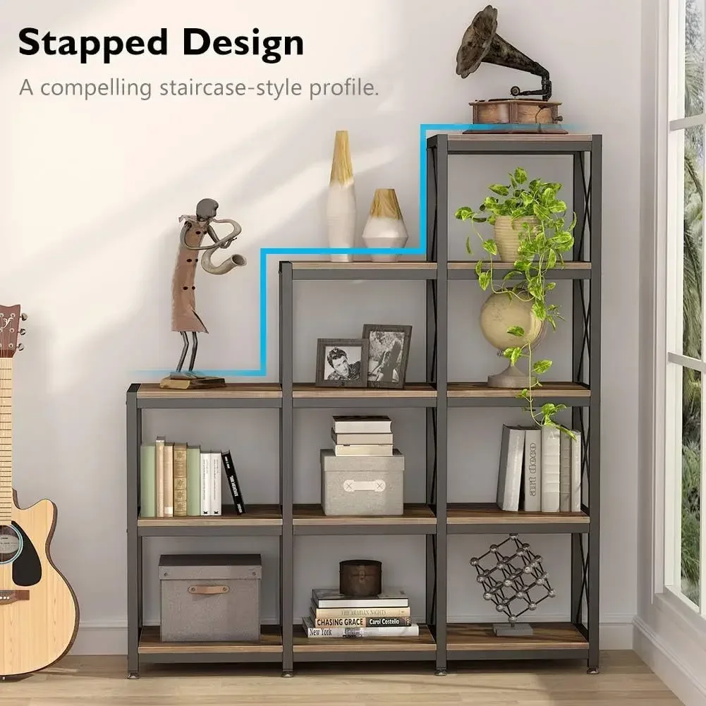 Office furniture 12-story bookshelf, industrial ladder corner bookshelf iron and wood combination