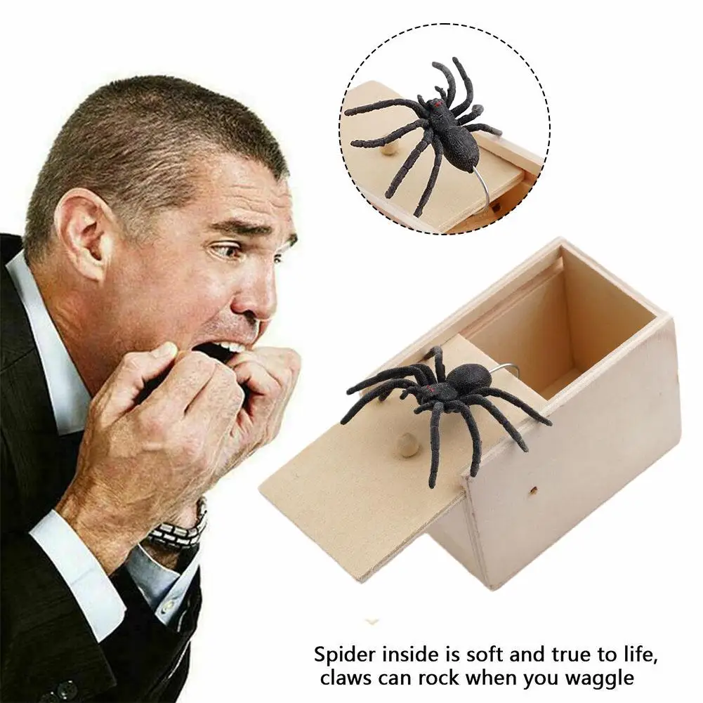 Trick Spider Funny Scare Box Wooden Hidden Box Quality Prank Wooden Scare Box Fun Game Prank Trick Friend Office Toys
