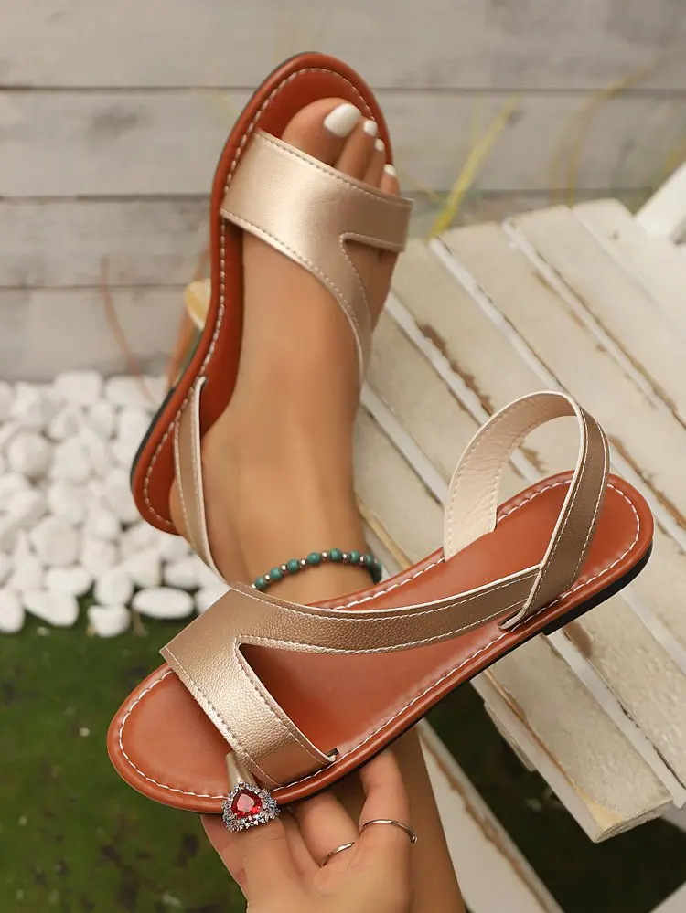 Damen-Mode-Flachsandalen mit Slingback und offener Zehenpartie für den Sommer, Strand, Freizeit, bequemes Gehen, stilvolle, atmungsaktive Damenschuhe mit Sohle – Detail 15
