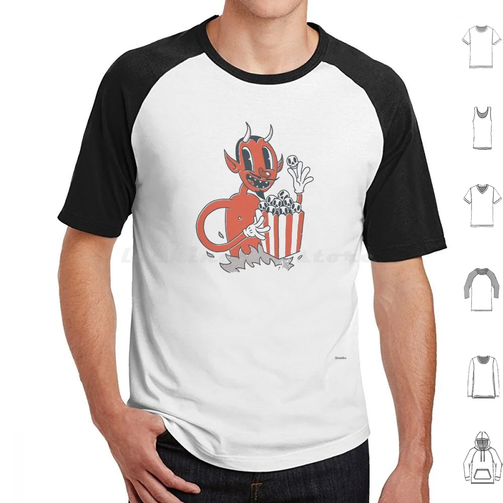 Hell Of A Snack T Shirt Big Size 100% Cotton Retro Vintage Cartoon Devil Satan Popcorn Food Movies Funny Humor Character
