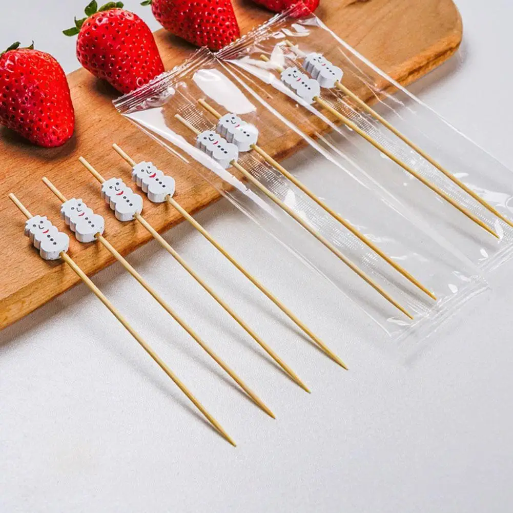 50Pcs Christmas Bamboo Skewer Cocktail Picks Cupcake Topper Disposable Bamboo Skewers Toothpicks Fruit Sticks Party Supplies