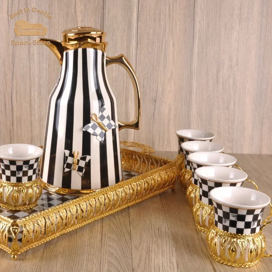 Coffee Pot White Striped Vintage  Arabic-style Insulated  Vacuum Kettle Modern Stainless Steel Color Box Custom