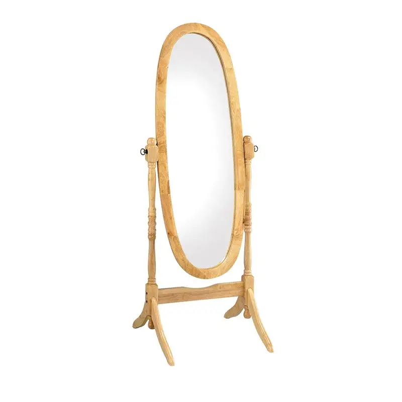 

59.25 Inch Tall Standing Wooden Floor Mirror, Natural Finish, Oval Shape - Elegant Decorative Accent for Home or Office,