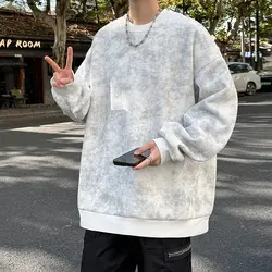 2025 Spring Casual Fashion Tie-dye Hoodies for Men Sweatshirt O Neck Black White Hip Hop Pullover Streetwear Korean Harajuku