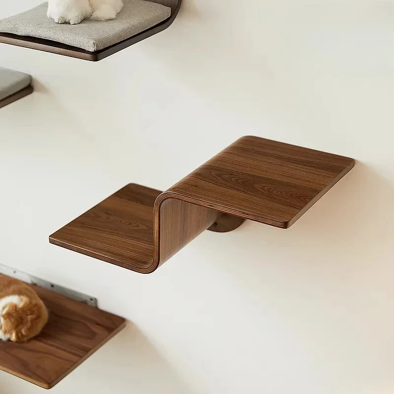 Wall Mounted Cat Ladder Solid Wood Cat Climbing Shelves Space-Saving Pet Wall Furniture with Steps Modular Cats Climbing System