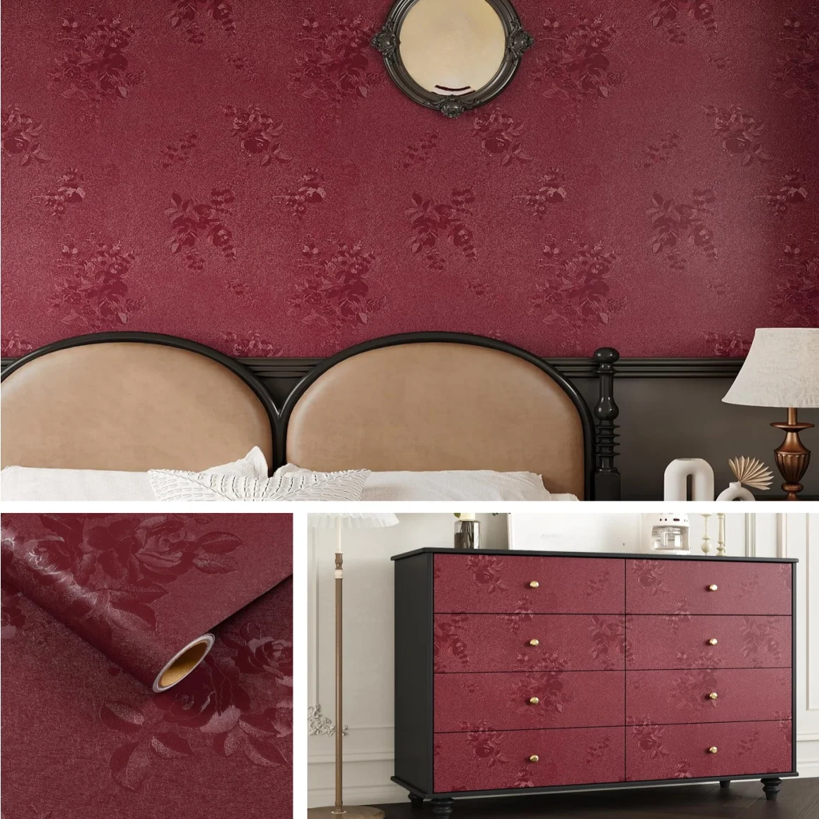 Rose Flower Pattern Contact Paper Waterproof Movable Wallpaper Living Room Bedroom Furniture Easy To Install DIY Wall Decoration