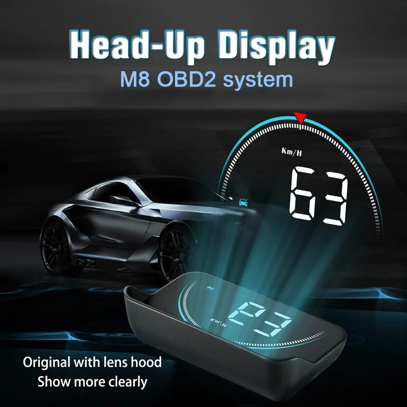 M8 OBD‑II Car HUD Head‑Up Display KM/MPH Switch Auto Brightness Multi‑Function Driving Alarm