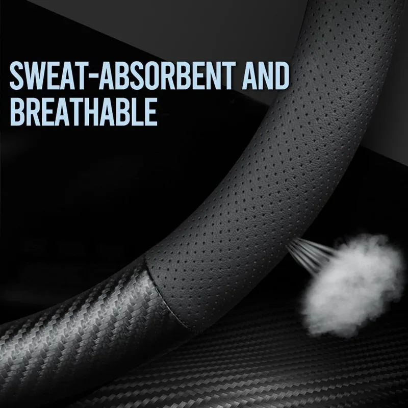 Carbon Fibre Car Steering Wheel Cover Leather Steering Wheel Cover Universal Car Interior Accessories Non-slip Steering Covers
