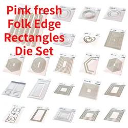 Pink New Metal Cutting Dies Festivals Greeting Card Making Fresh Nested Rectangles Postage Edge Die DIY Scrapbooking Diary Stamp