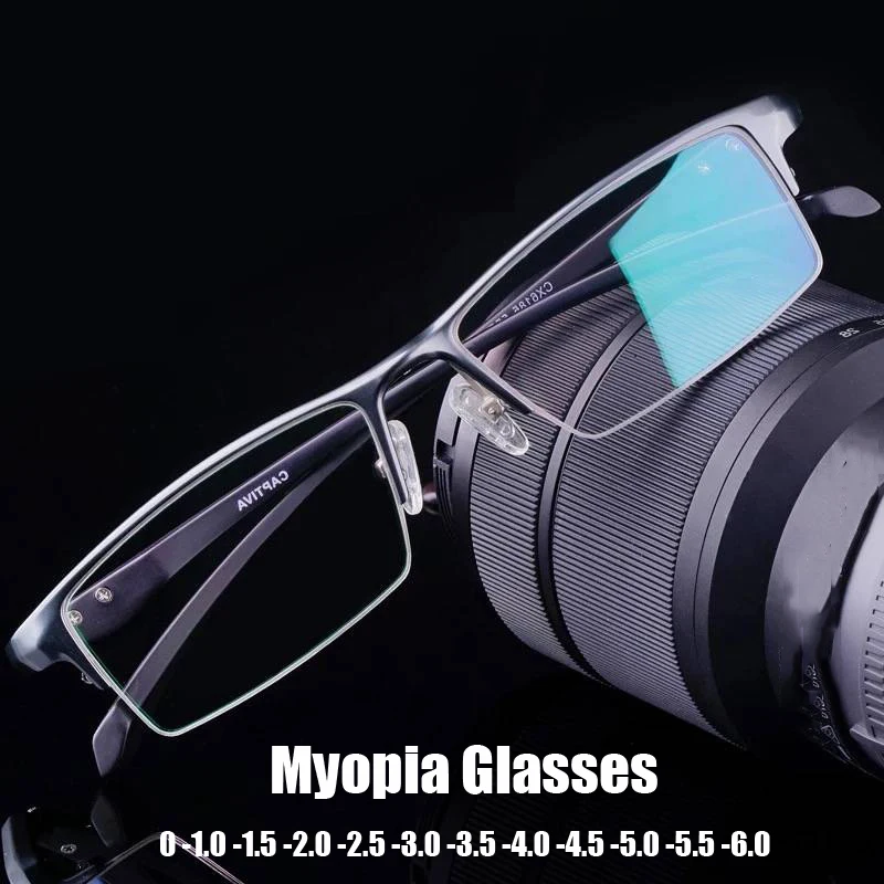 

Finished Myopia Glasses Business Square Frame Men Women Anti Blue Light Nearisghted Eyewear with Diopter 0 To 6.0 Eyeglasses