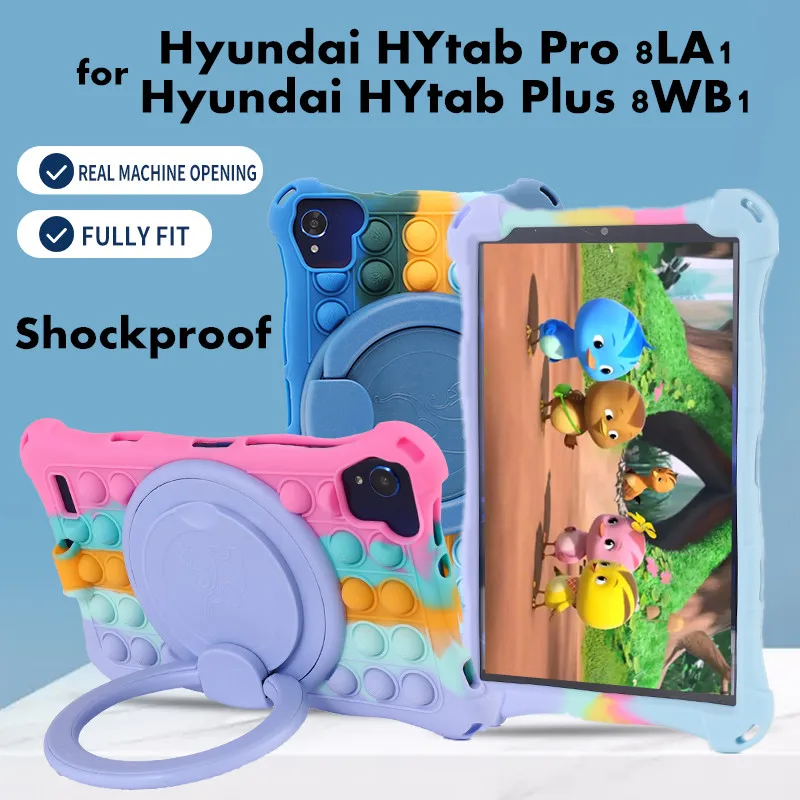 Soft Silicon Case for Hyundai HYtab Pro 8LA1 / Plus 8WB1 8.0 inch 360 Rotating Stand Tablet Push Bubble Shockproof Cover