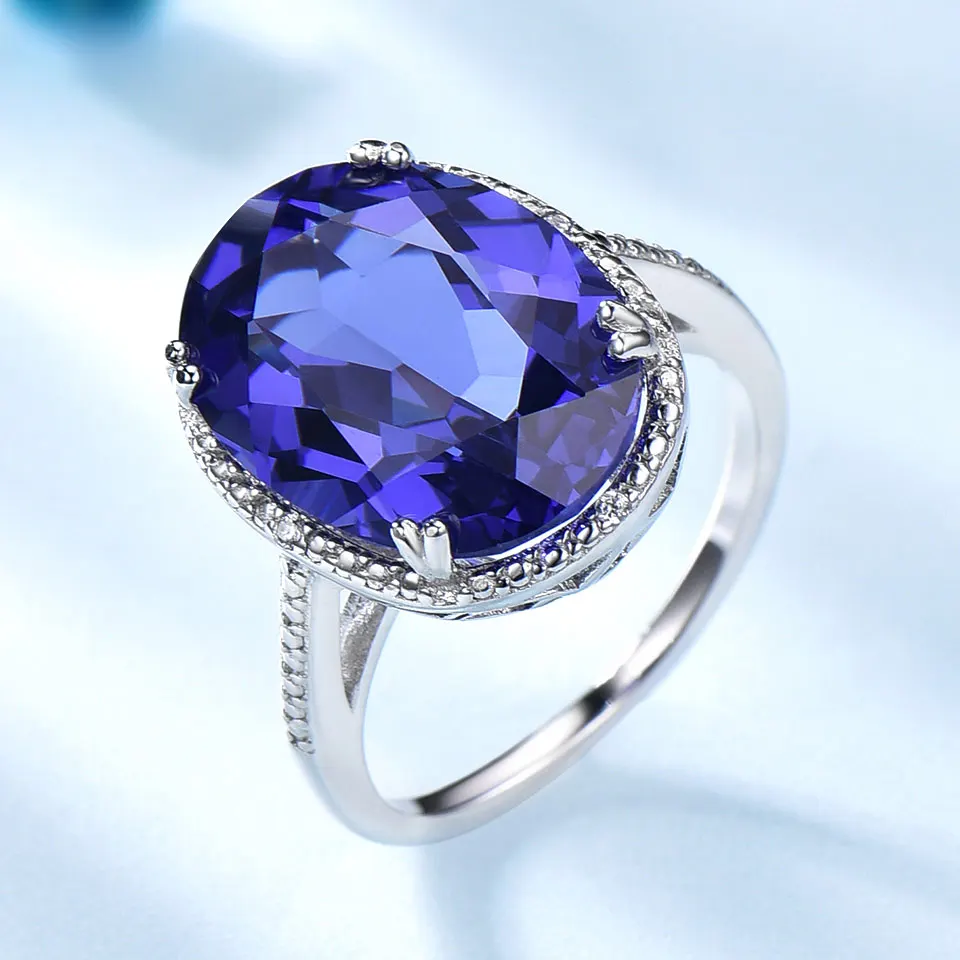 

Created Nano Tanzanite Oval Wedding Fine Jewelry 925 Silver Purple Rings