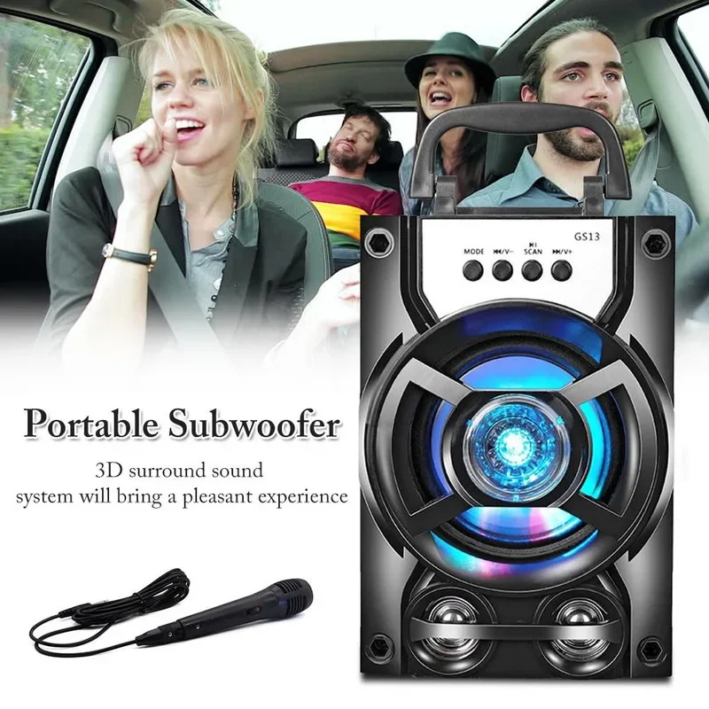 

Wireless Bluetooth Speaker Portable Stereo Subwoofer High-quality Sound System, Support USB TF Card AUX with Microphone