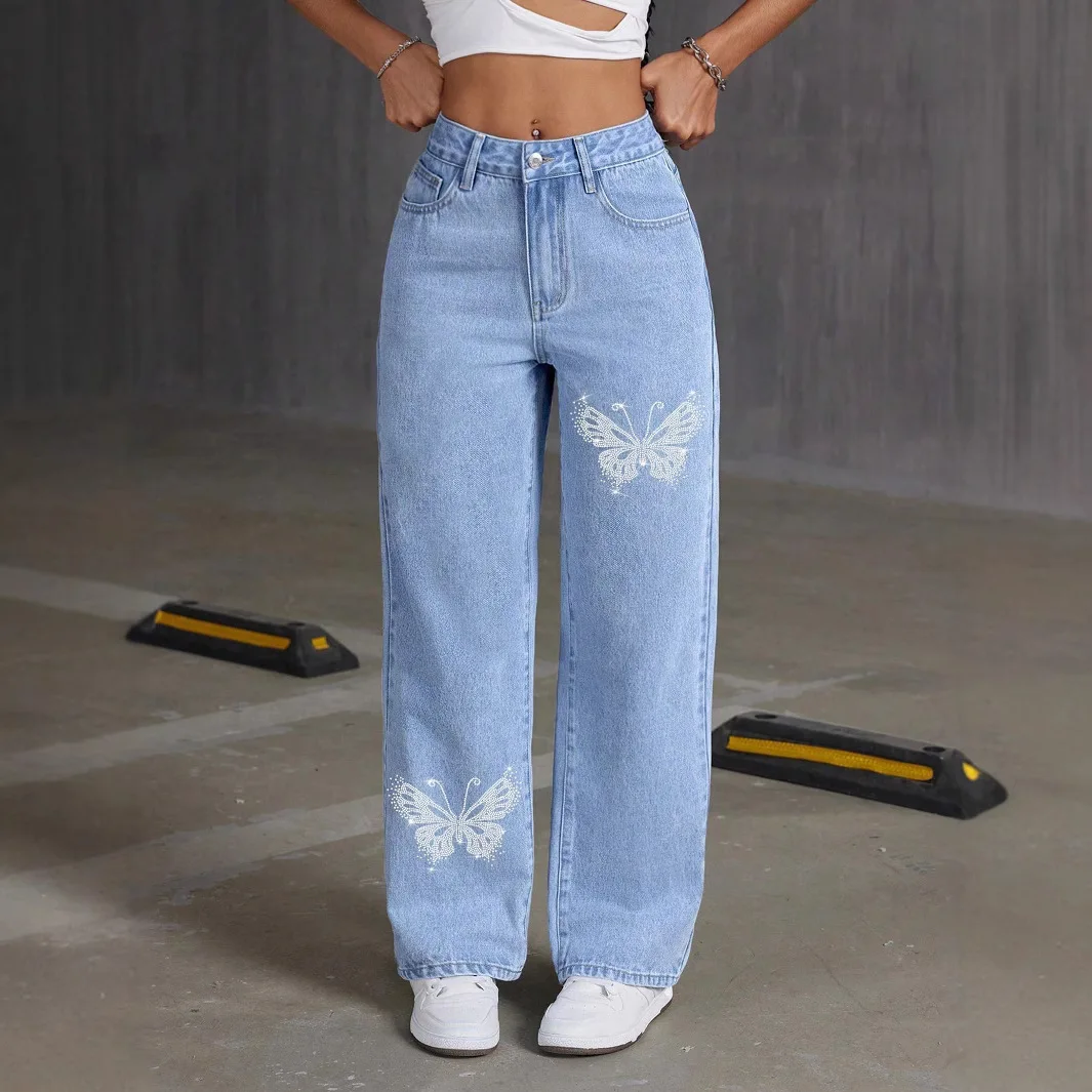 OEM Custom Wholesale 2026 Hot-selling Women Casual Stretch Washed Denim Fashion Straight Pants Jeans High Waist view 4