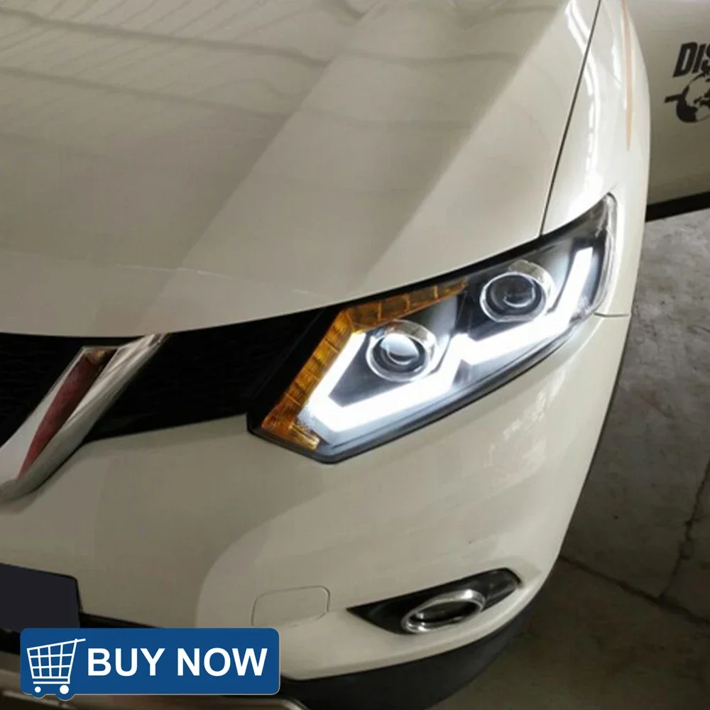 

Автомобильные фары для Nissan X-Trail 2014-2016, передние автомобильные лампы в сборе, обновленный светодиодный двойной U-проектор, 2 линзы, аксессуары для инструментов