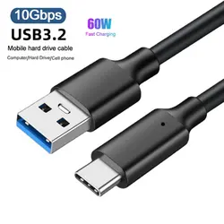 USB3.2 USB3.1 Gen2 10Gbps Cable USB-A to USB Type C Cable 3A 60W Fast Charging 10G Data Transfer Cord USB-C for SSD Hard Disk