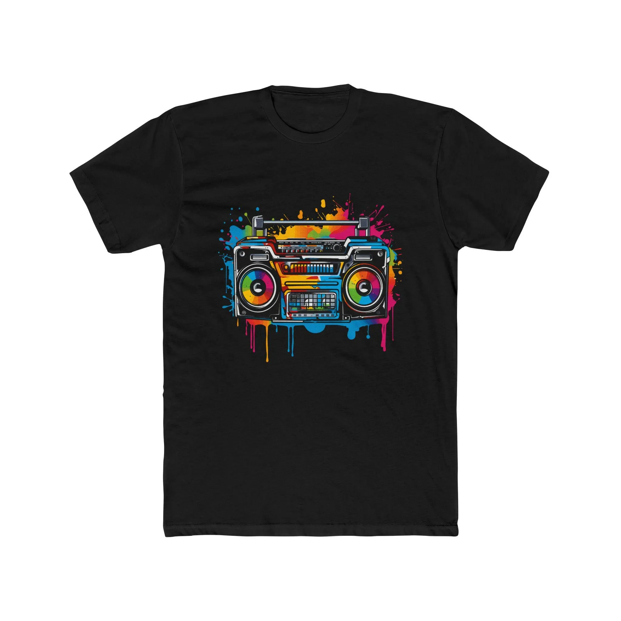 Boom Box Paint Drip Tee T-Shirt Clothing Music Lover Gift Graphic Tee Streetwear Shirt Retro Streetwear Short-sleeved Men's Tee