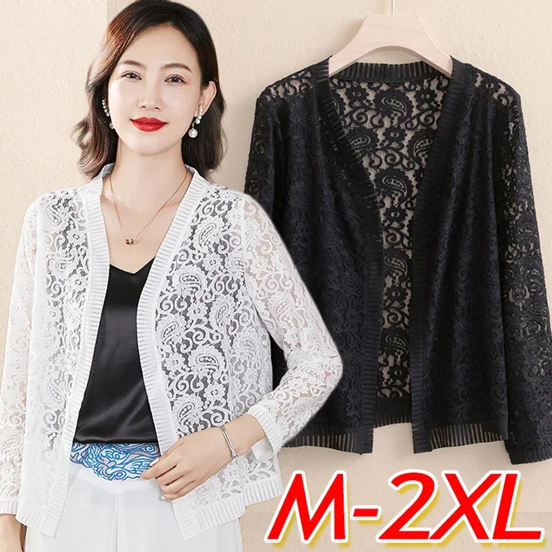 Summer Hollow Shirt Sunproof Blouse Boho Tops Women Cardigan Beach Lace Chiffon Sunscreen Outwear Casual Long Sleeve Shirt Coat