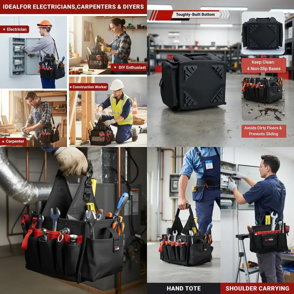 

24-Pocket Waterproof Electrician Tool Bag with Dual Handles for Technicians and Gardeners