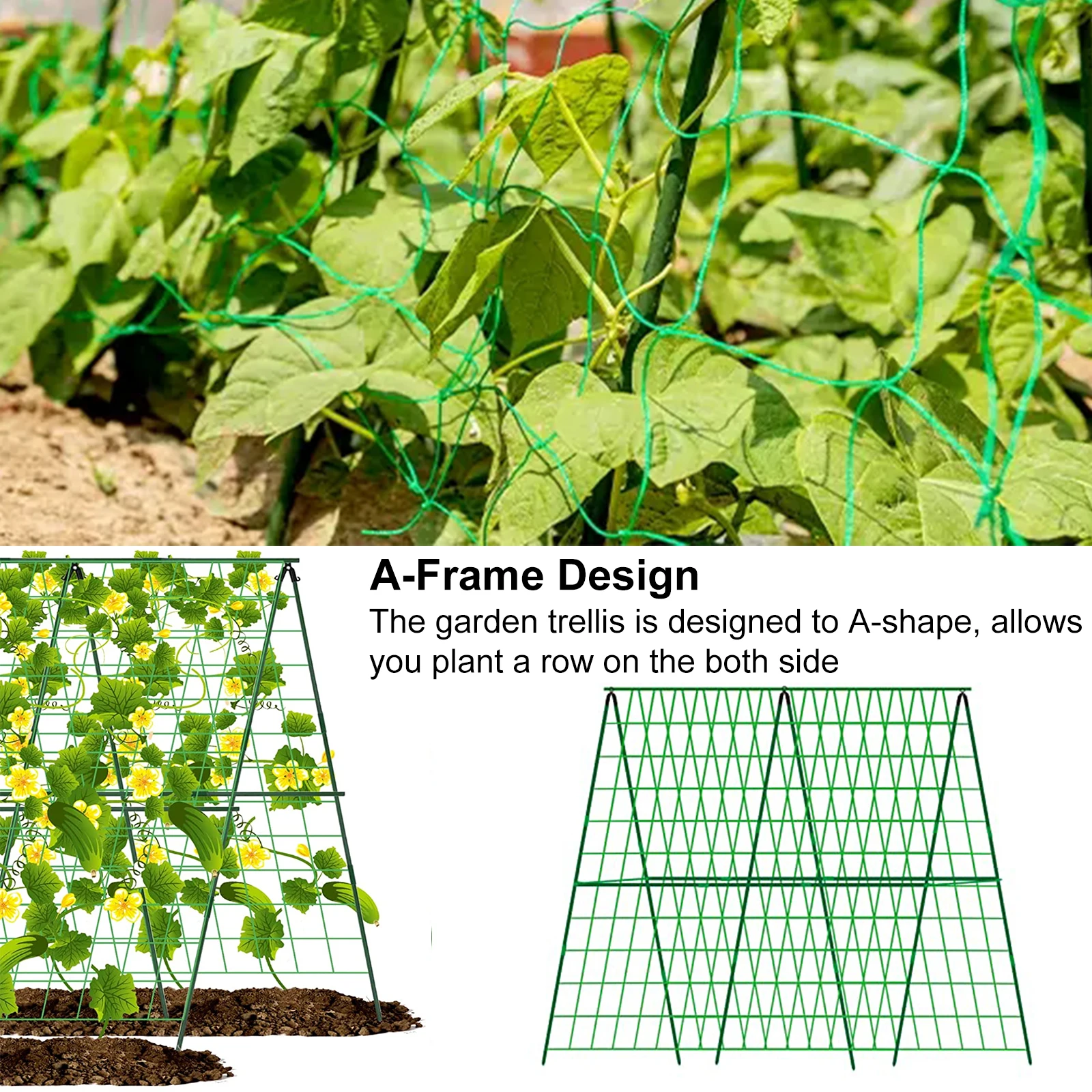 Conjunto de enrejado de pepino, Marco A para soportes de cultivo de plantas vegetales de jardín, ajuste de planta trepadora desmontable de 48x48