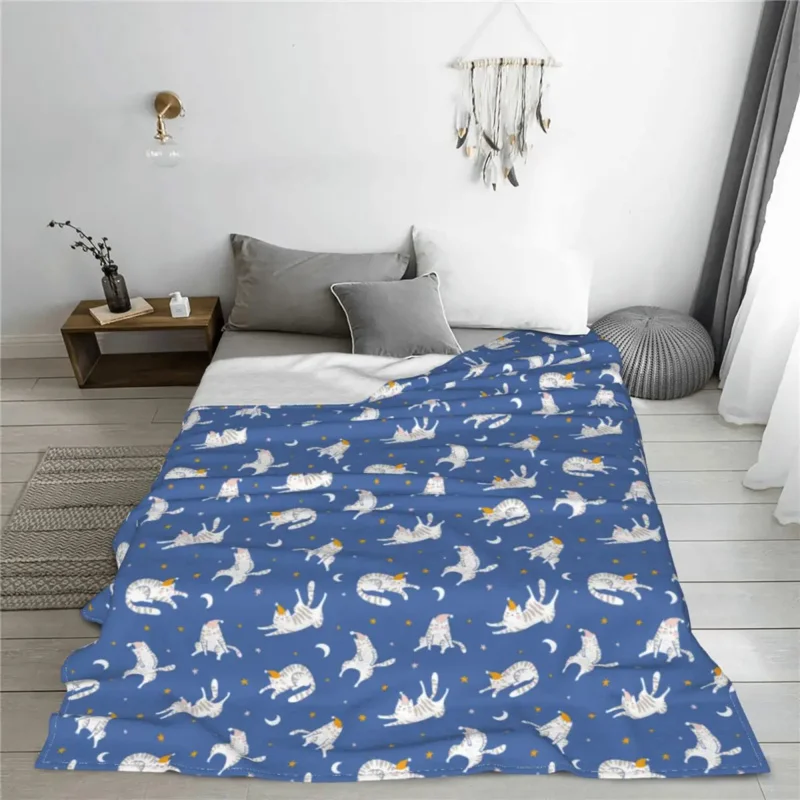 Cartoon Cute Cat Animal Blankets Flannel Printed Multi-function Ultra-Soft Throw Blanket for Sofa Couch Rug Piece