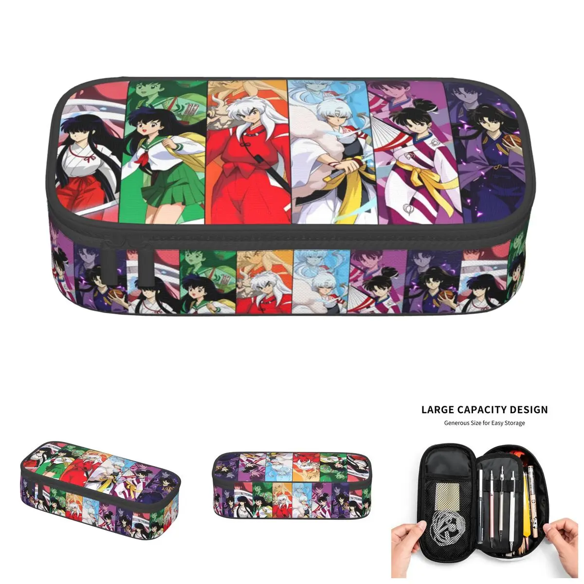 Estuche para lápices Inuyasha Kikyo Kagome Higurashi para niños y niñas, estuche grande para lápices Sesshomaru Sango Naraku, suministros escolares