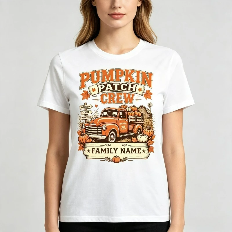 Pumpkin Patch Crew Vintage Truck Farm T-Shirt 100% Cotton Halloween Autumn Family Tee Fall Pumpkin Patch Casual Tops