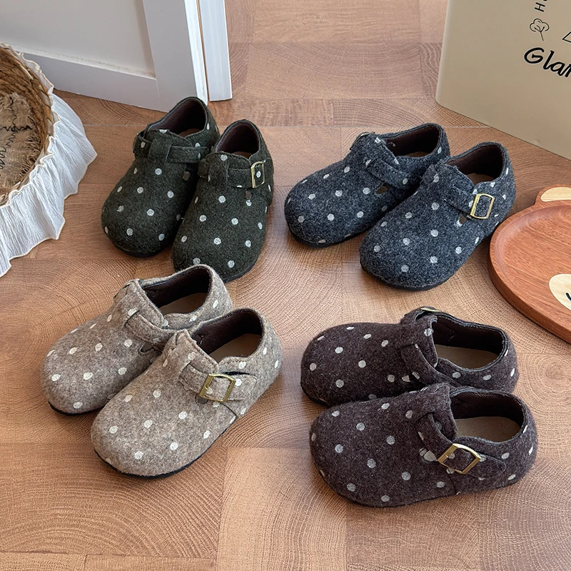 Autumn Boys Girl's Loafers Polka Dot Hook-loop Chic Kid's Flat Shoe Solid Colors Anti-slip Daily Versatile Casaul Children Shoes