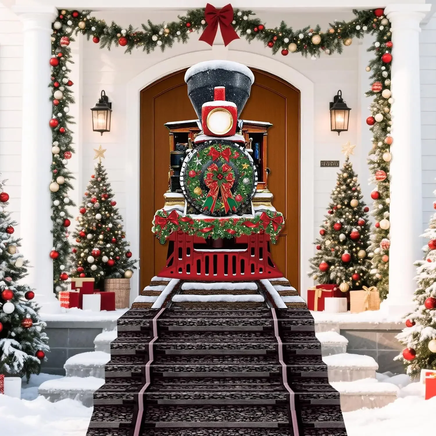 

2 шт. Рождественский декор поезда – 5,9 × 4,3 фута поезд + трековый баннер 9,8 × 2 фута, тканевый рождественский фон для праздничной вечеринки