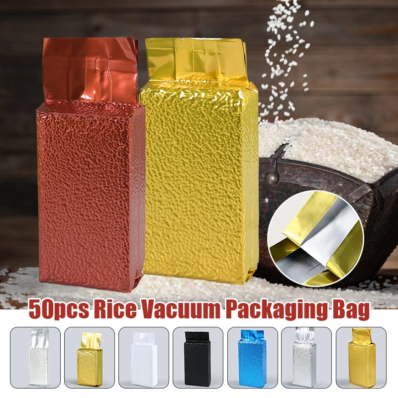 

50pcs Rice Food Vacuum Bag Aluminum Foil Packaging Bag Coffee Beans Food Storage Thicken Plastic Seal Fresh-keeping Bags