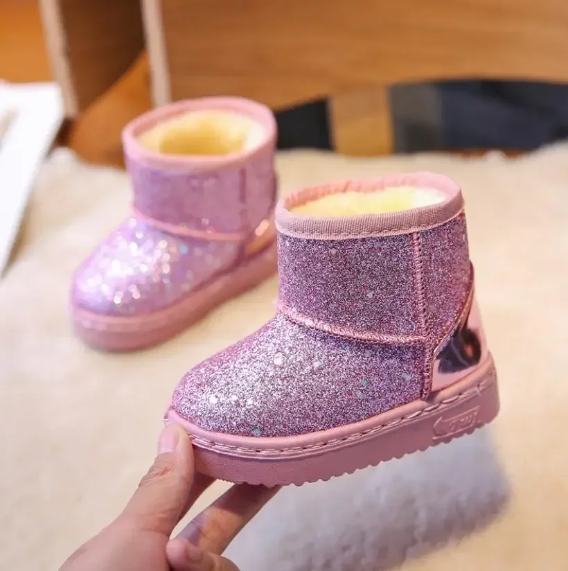 Warm Kids Snow Boots For Children New Toddler Winter Princess Child Shoes Non-slip Flat Round Toe Boys Girls Baby Lovely Boots