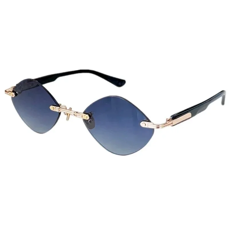 

New LUX Chretro-Vintage Diamond Shaped Rimless Sunglasses UV400 Gradient Lozenge Lens Fashion Model Indivi Goggles 56-21 No Case