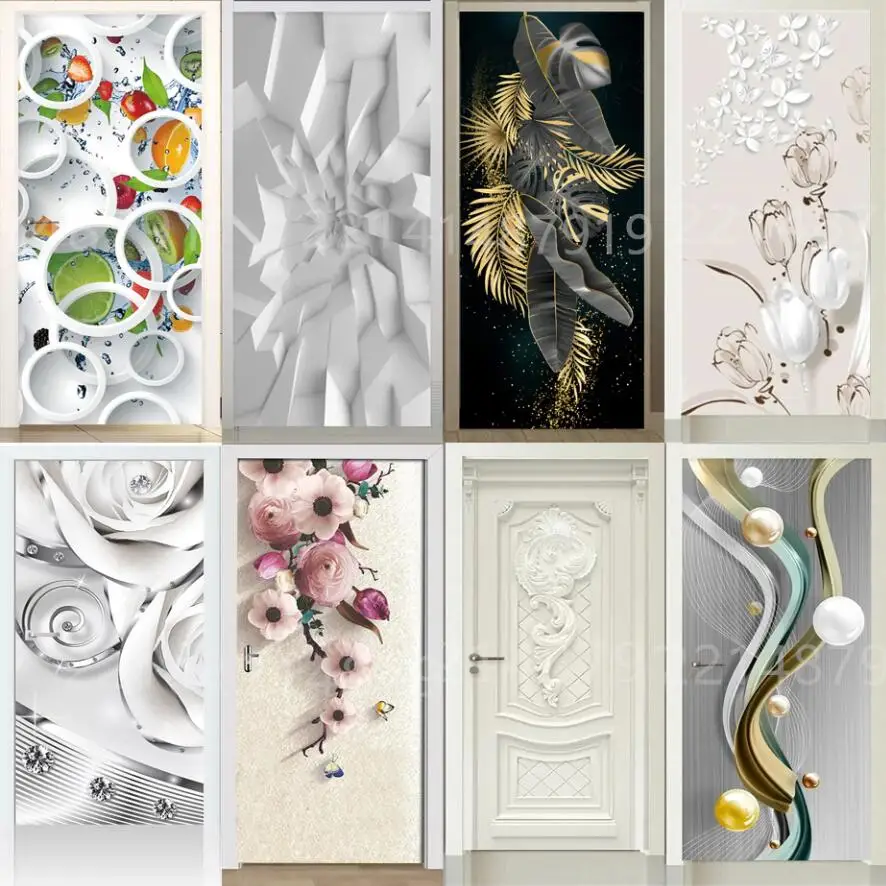 3d Creative door stickers wooden door renovation self-adhesive high-end wardrobe decoration cover up stickers wallpaper