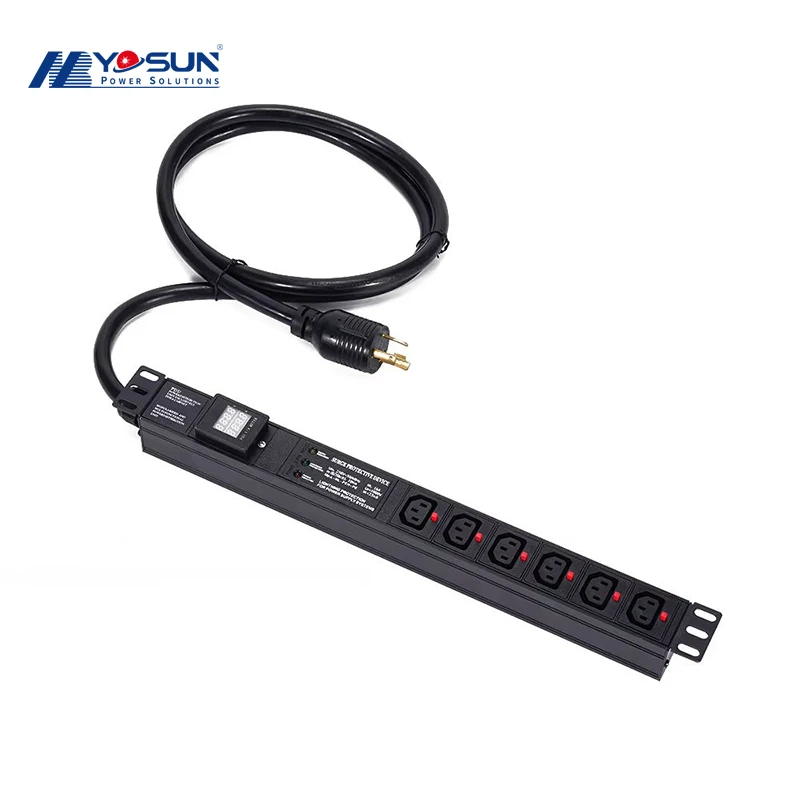 Good Quality Power Distribution Unit Aluminium Alloy Shell 1U 6 Way C13 Rack PDU Socket With Meter Surge L6-30P