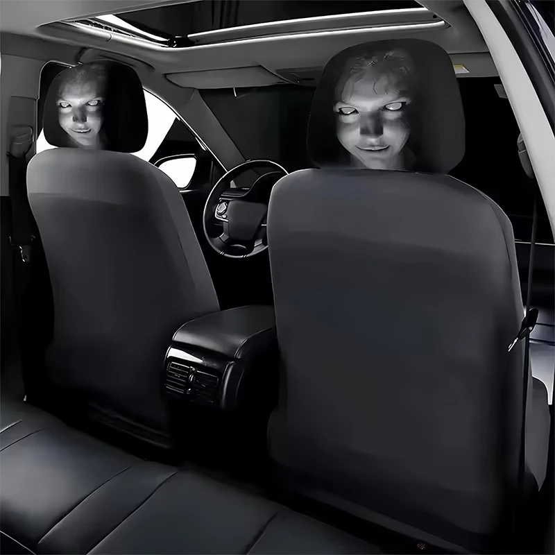 2pcs Halloween Horror Face Printing Car Headrest Covers 3D Elastic Car Seat Headrest Cover Universal Car Headrest Covers