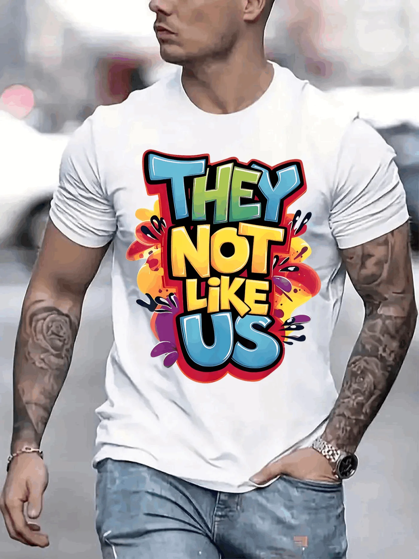 

THEY NOT LIKE US Mens TShirt Comfortable Crew Neck Casual Cotton ShortSleeves Soft Breathable Top Menswear Tshirt