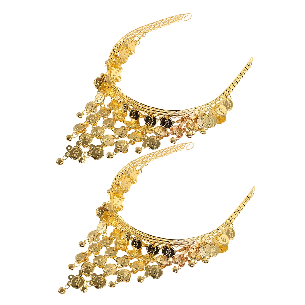 

2Pcs Dance Headpiece Sequin Tassel Head Chain Metal Coin Dance Costume Photography Hair Jewelry Goddess Headband