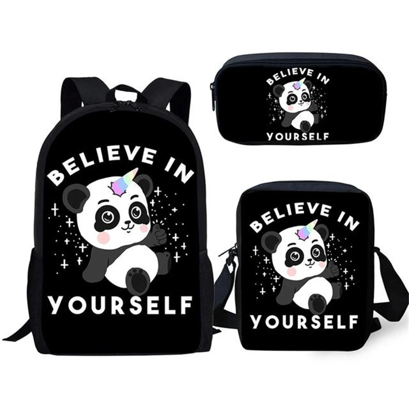 Trendy Popular New Panda 3D Print 3pcs/Set Student School Bags Laptop Daypack Backpack Inclined shoulder bag Pencil Case