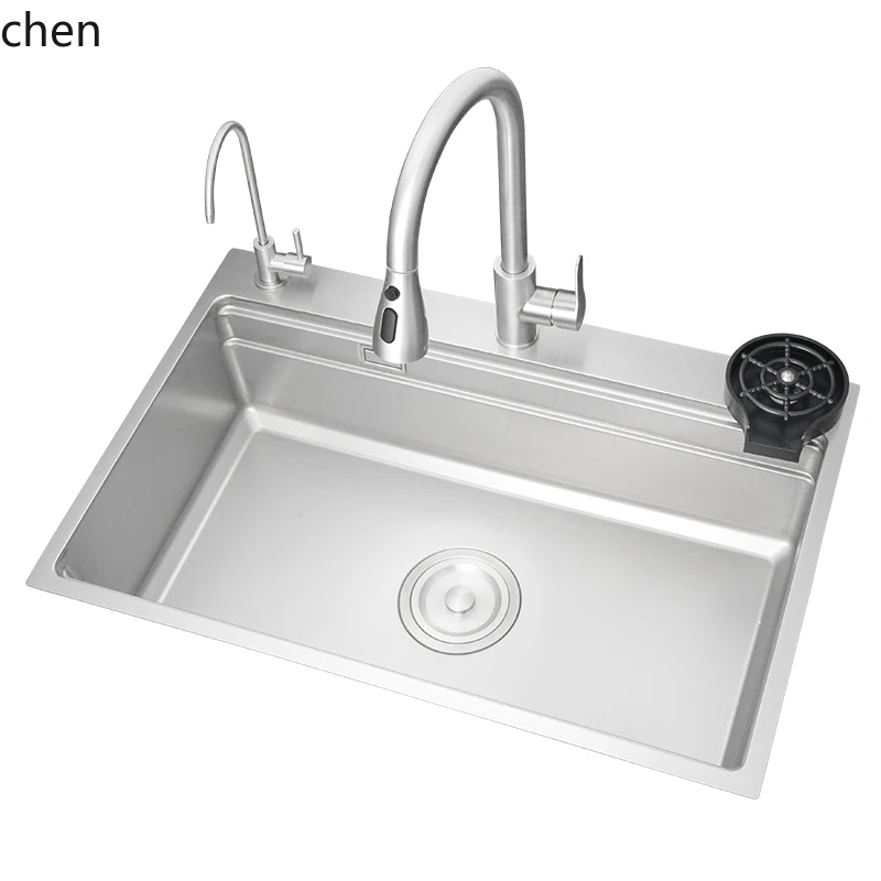 HXL SUS304 Stainless Steel Sink Embossed Vegetable Washing Basin Large Single Slot Dishwashing Sink
