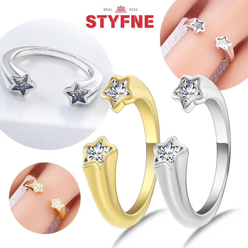 Silver 925 Shooting Stars Open Ring Elegant Simple 925 Silver Rings for Women Anniversary Gift Original Fine Jewelry Accessories