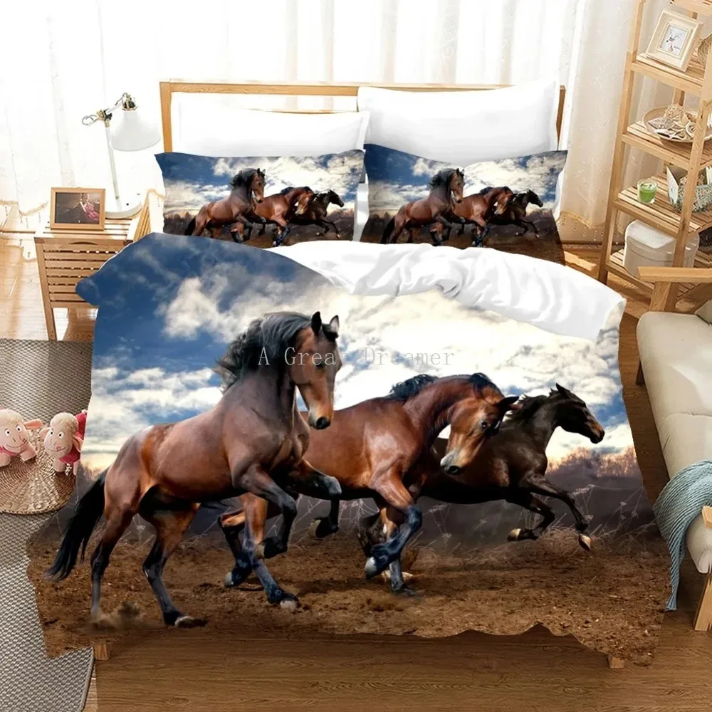 

Running Horses Bedding Set Soft Comforter Set And Pillowcase Queen Size Decor Home Luxury Bed Set Animal Duvet Cover For Boy Bed