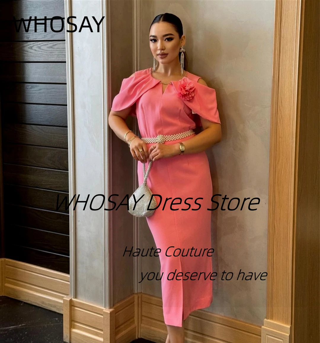 WHOSAY-Vestidos de Fiesta largos para mujer, ropa de fiesta de boda con cuello redondo, faja con cuentas, abertura frontal, vestidos de noche especiales para banquete