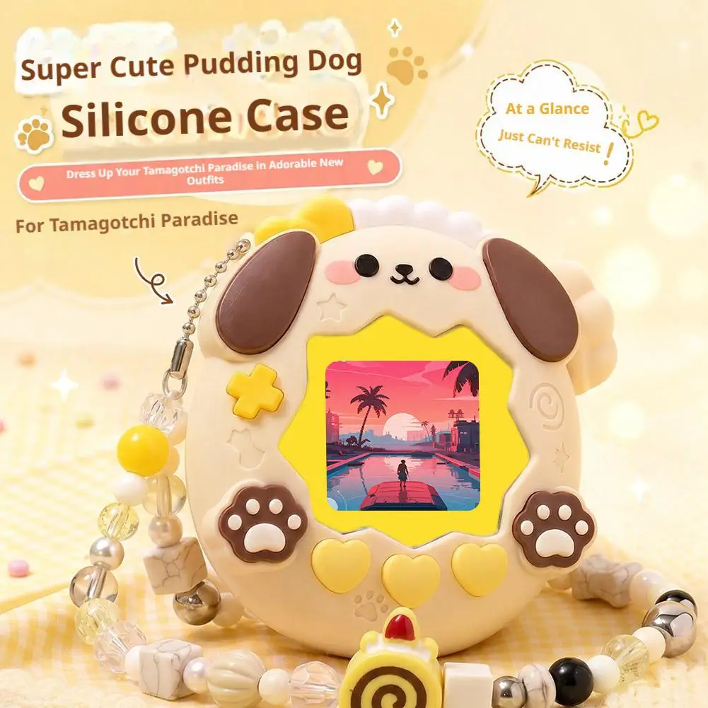 Pompompurin-shaped silicone protective case For Tamagotchi Paradise electronic pet Includes a beaded lanyardand knob cover