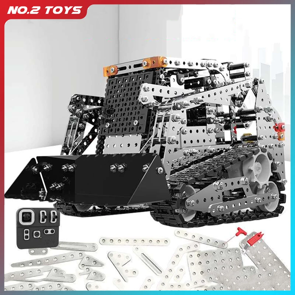 Bulldozer de controle remoto Building Blocks Model, Caminhão basculante rastreado RC, Carro de montagem eletrônica 3D, Meninos Brinquedos Presentes, Aço inoxidável