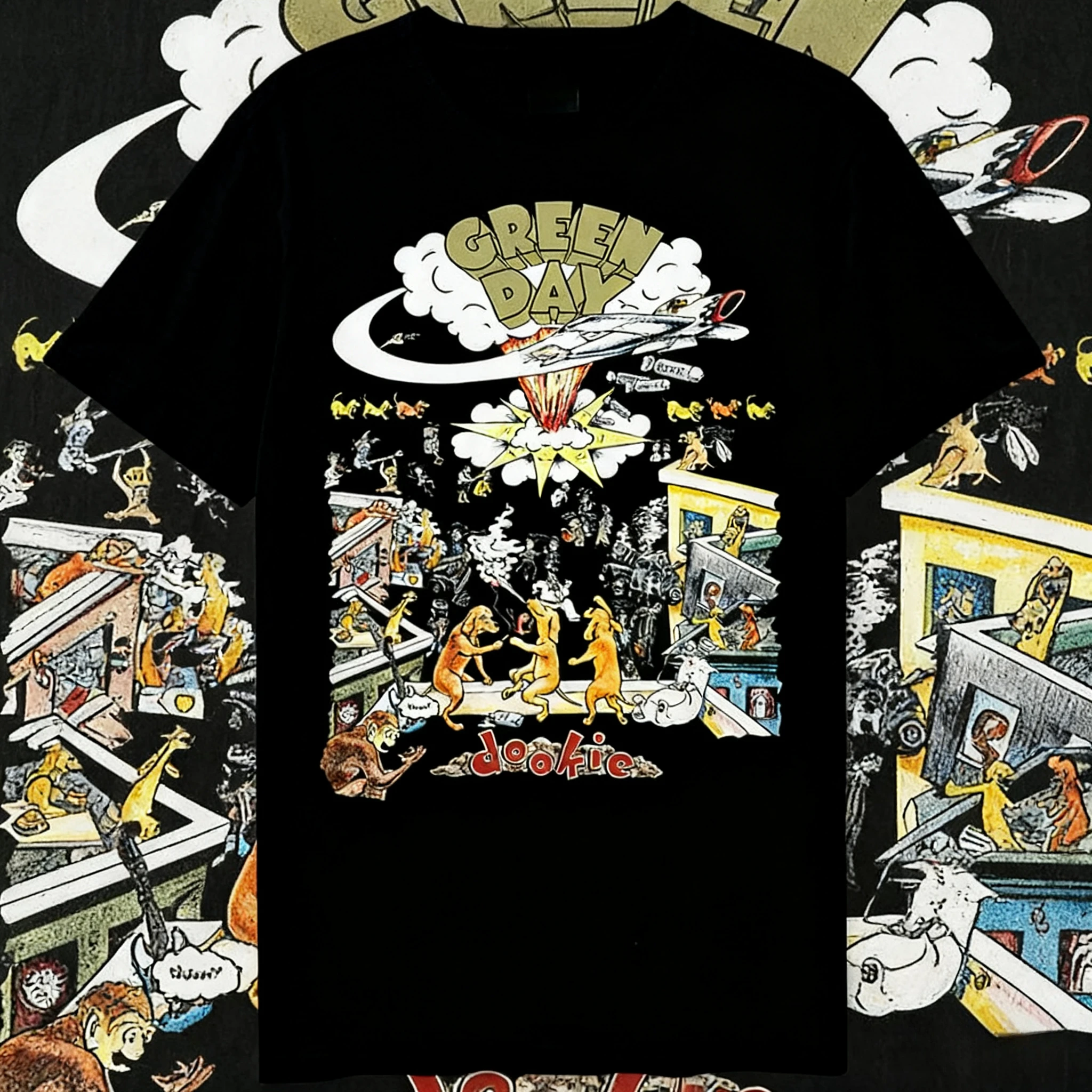 تي شيرت Green Day's "Dookie" ألبوم فحمي رمادي فرقة موسيقية تي شيرت للجنسين ملابس الشارع مريحة ومتعددة الاستخدامات تي شيرت عبر الموسم