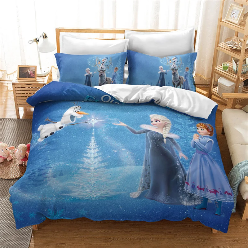 Disney Princess Anna Elsa Bedding Set Queen King Size Frozen Bed Set Duvet Cover Pillow Cases Comforter Bedding Sets