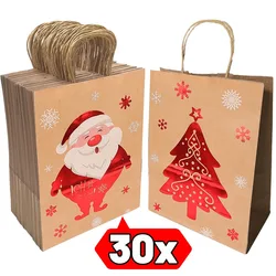 1-30Pcs Christmas Kraft Paper Bags Santa Claus Candy Snack Packaging Pouch Kids Gifts Storage Bag Xmas New Year Party Decor
