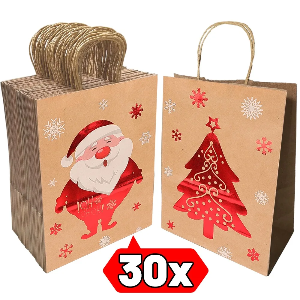 1-30Pcs Świąteczne torby papierowe Kraft Santa Claus Candy Snack Packaging Pouch Kids Gifts Storage Bag Xmas New Year Party Decor